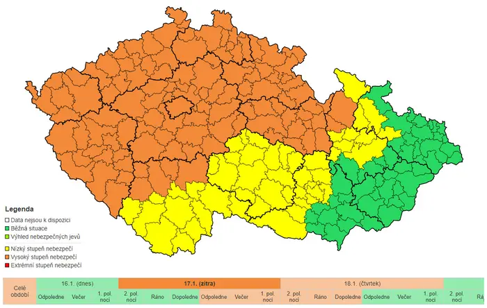 Výstraha před náledím pro 17. 1. a 18. 1.