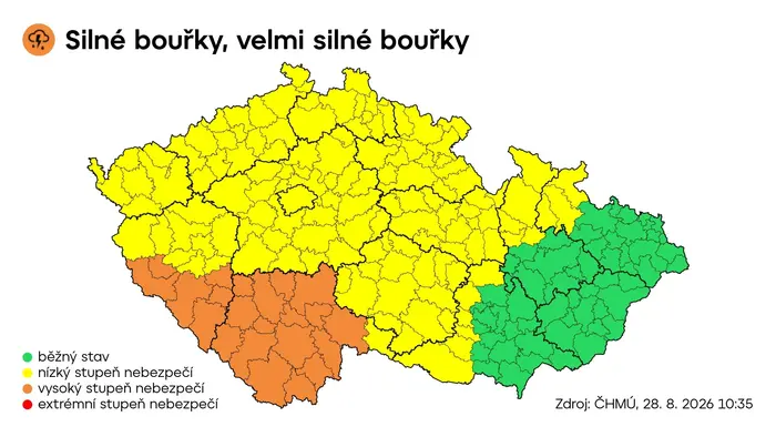 Výstraha ČHMÚ – Silné bouřky, velmi silné bouřky