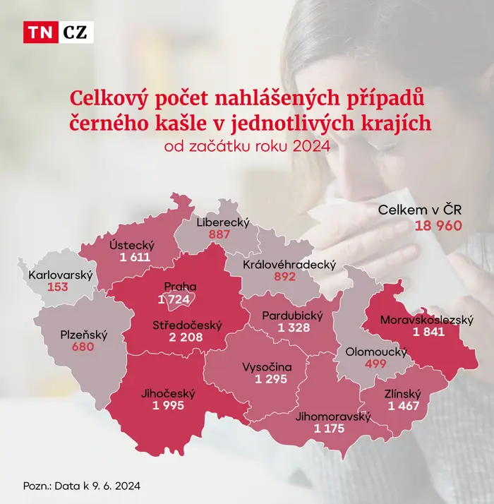 Mapa ČR Černý kašel