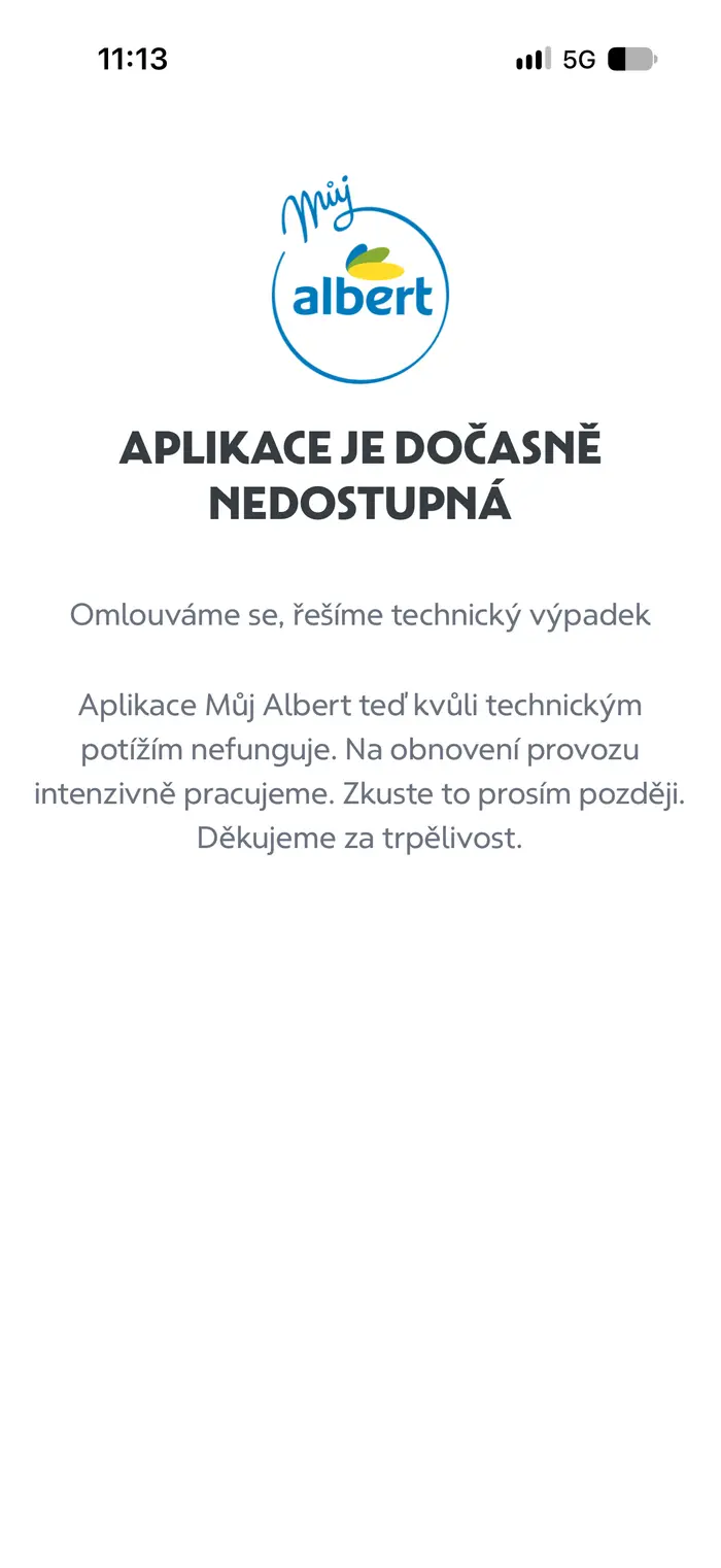Výpadek aplikace Můj Albert