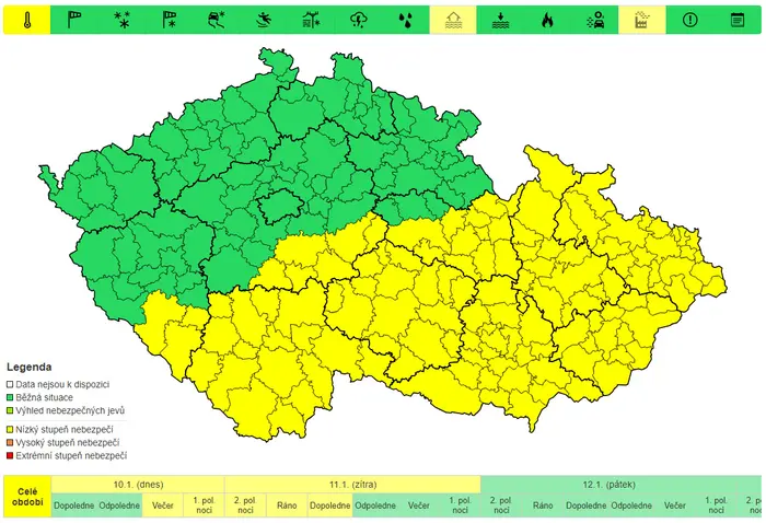 Výstraha před mrazem pro 10. 1. až 11. 1.