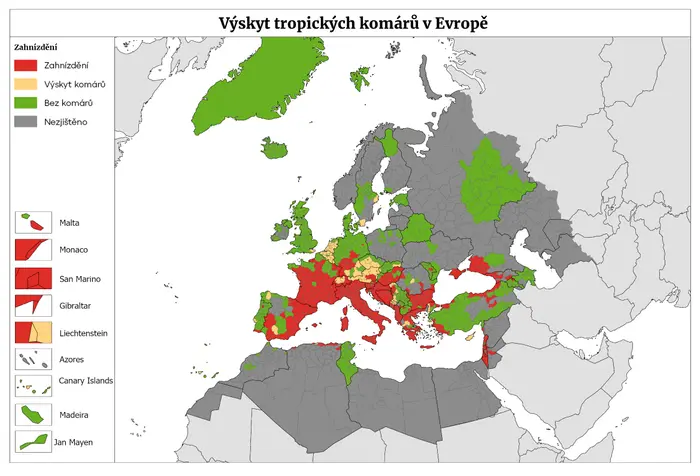 Výskyt komárů v Evropě