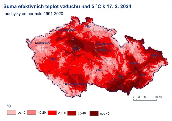 Suma efektivních teplot vzduchu nad 5 °C, 17. 2. 2024