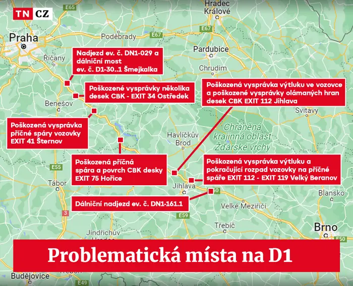 Problematická místa na D1