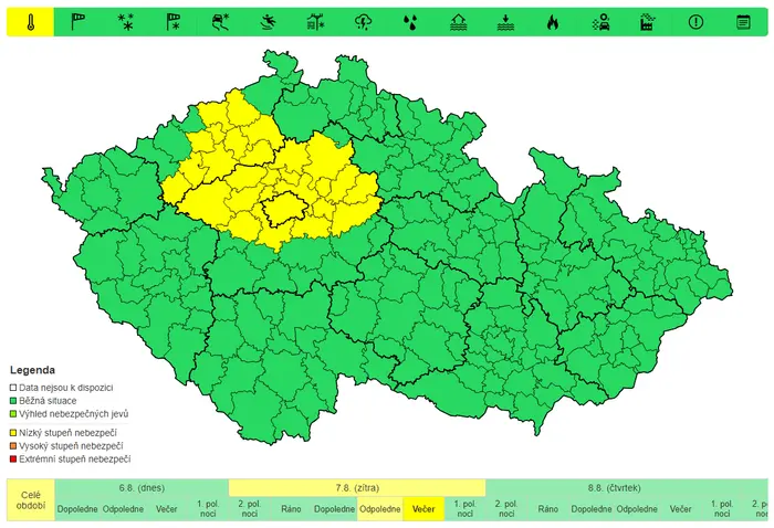 Výstraha před vysokými teplotami, 7. 8. 