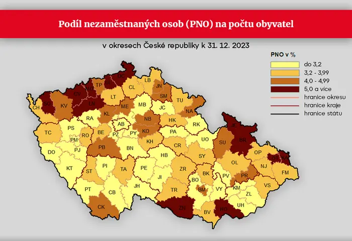 Podíl nezaměstnaných osob na počtu obyvatel