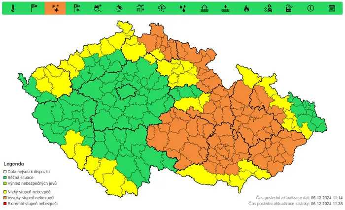 Výstraha před sněžením 6. 12. 2024