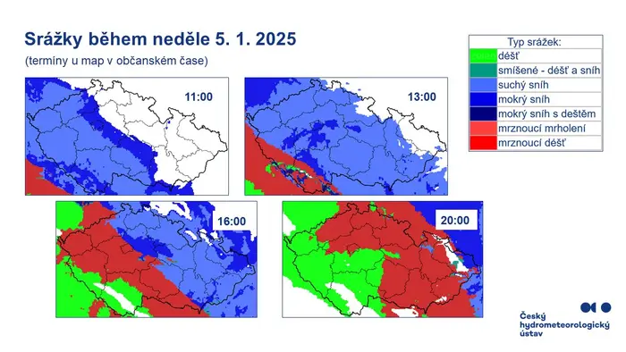 Srážky během neděle 5. 1. 2025