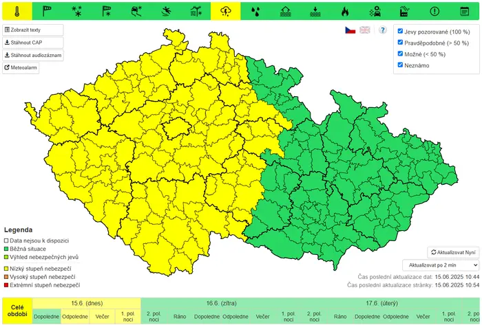 Výstraha před bouřkami (15. 6. 2025)