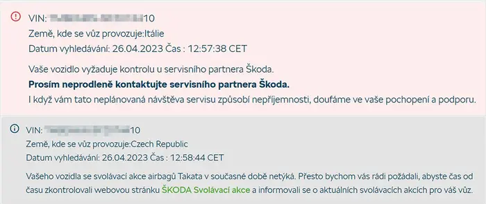 Porovnání varování podle země provozu