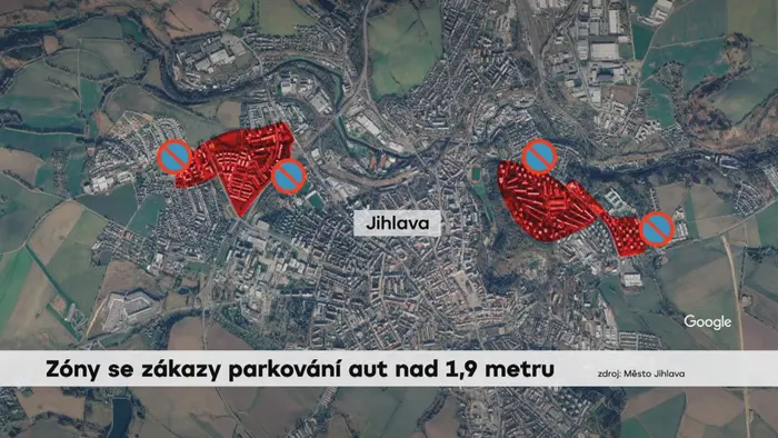 Zóny se zákazy parkování aut nad 1,9 metru