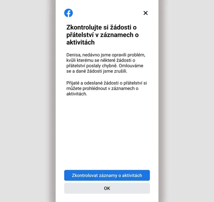 Facebook upozornění