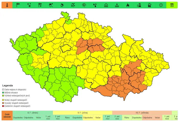 Výstraha před vysokými teplotami, 9. 7. - 10. 7.