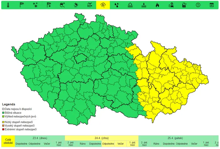 Výstraha před bouřkami, 24. 4. 2025