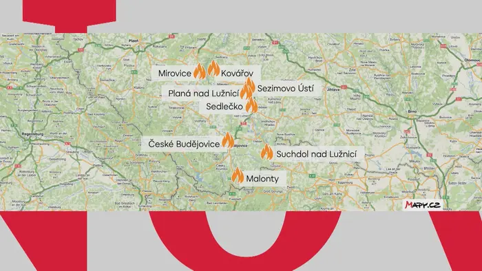Mapa požárů v České republice