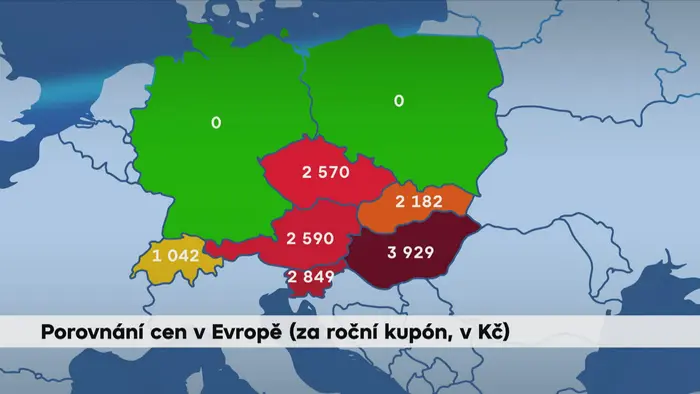 Porovnání cen v Evropě (za roční kupón, v Kč)
