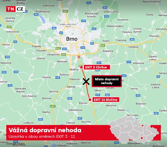 Mapa místa dopravní nehody