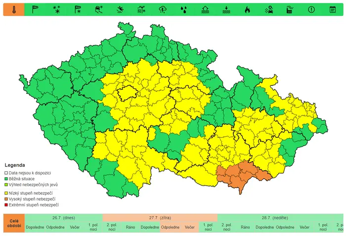 Výstraha před vysokými teplotami, 27. 7.