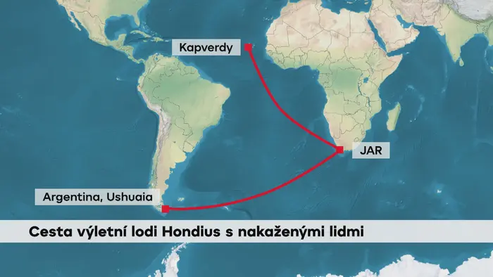 Mapa cesty výletní lodi Hondius