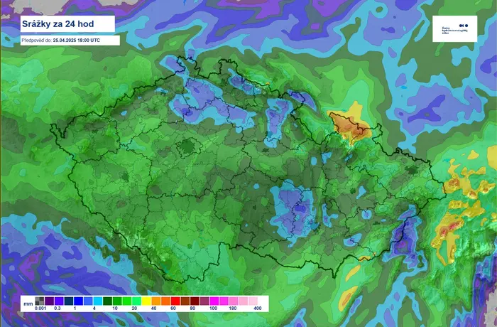 Mapa srážek 25.04.2025