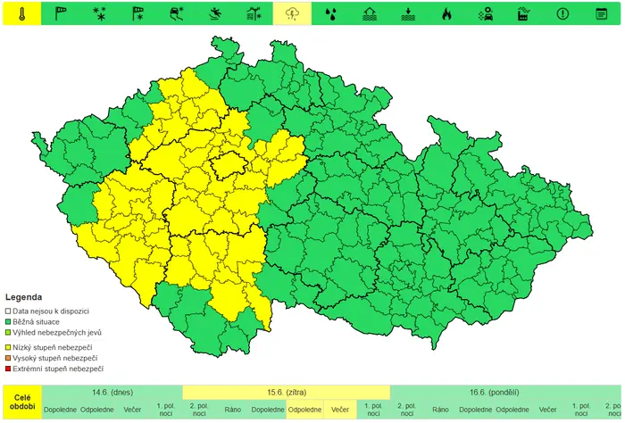 Výstraha před vysokými teplotami (15. 6. 2025)