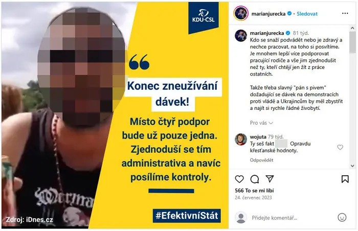 Příspěvek na instagramu Mariana Jurečky z léta 2023