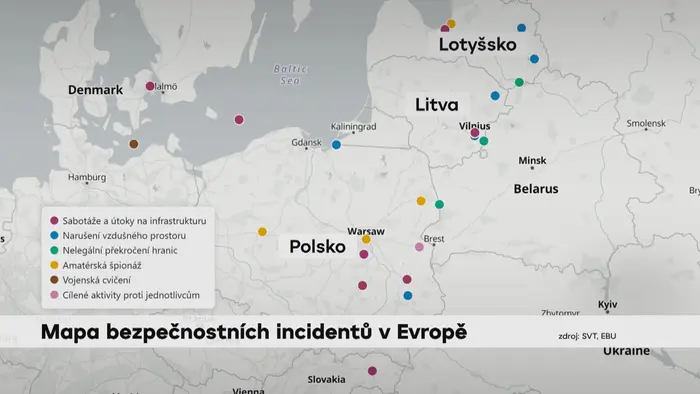 Mapa bezpečnostních incidentů v Evropě