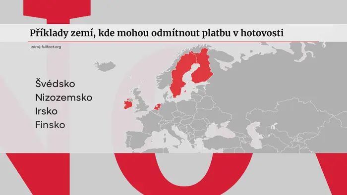 Příklady zemí, kde mohou odmítnout platbu v hotovosti