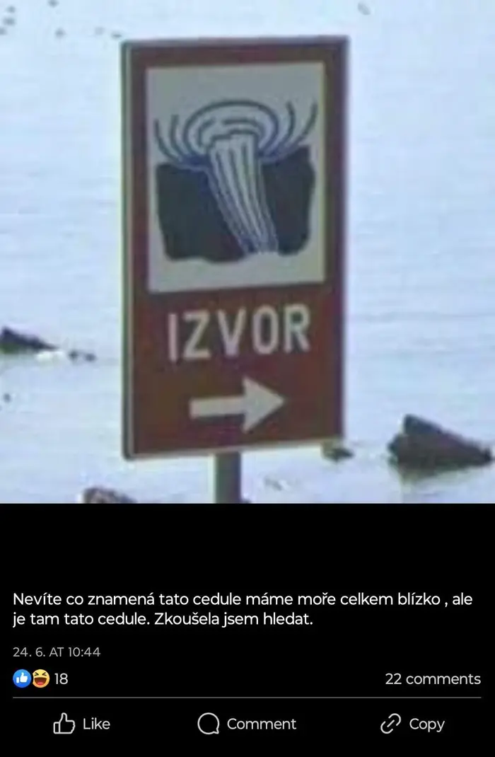 Výstražná cedule v Chorvatsku