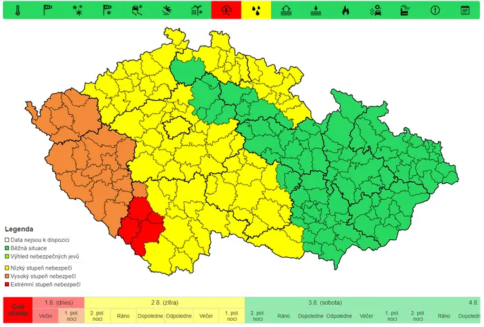 Výstraha před bouřkami, 1. 8. 2024