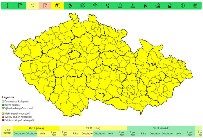 Výstraha před náledím pro 28. 11. a 29. 11.