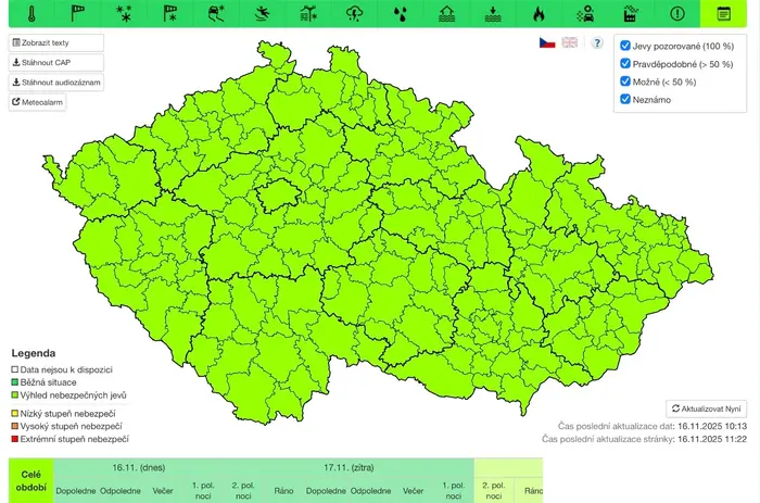 Předběžné varování před náledím (16. 11. 2025)
