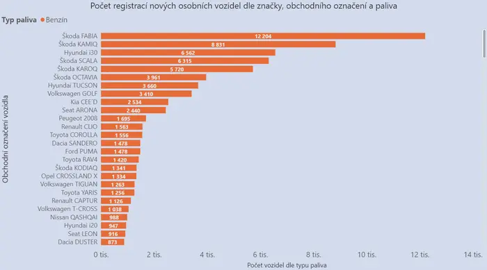 Registrace benzinových aut v roce 2021