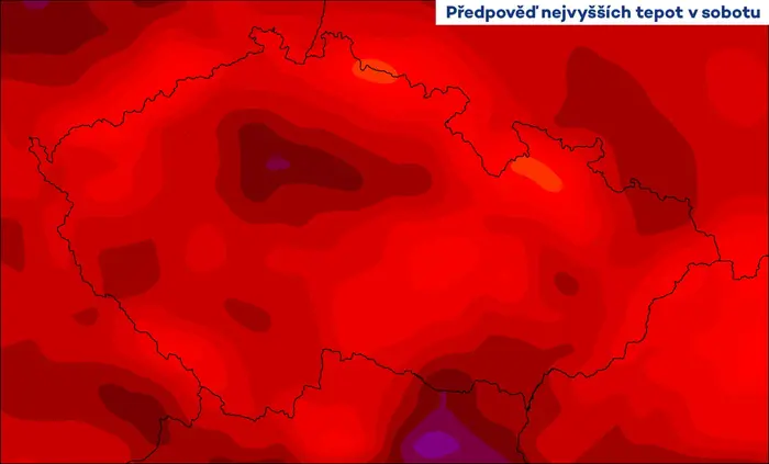 Předpověď nejvyšších teplot v sobotu 24. 8. 2024