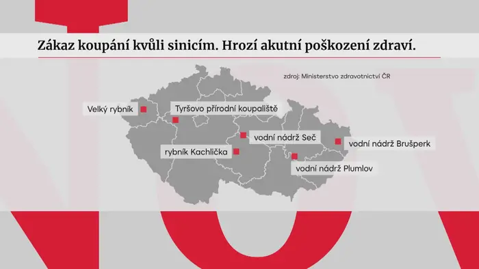 Zákaz koupání kvůli sinicím. hrozí akutní poškození zdraví