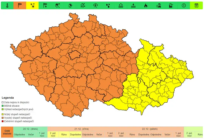 Výstraha před silným větrem pro 21. 12. a 22. 12.