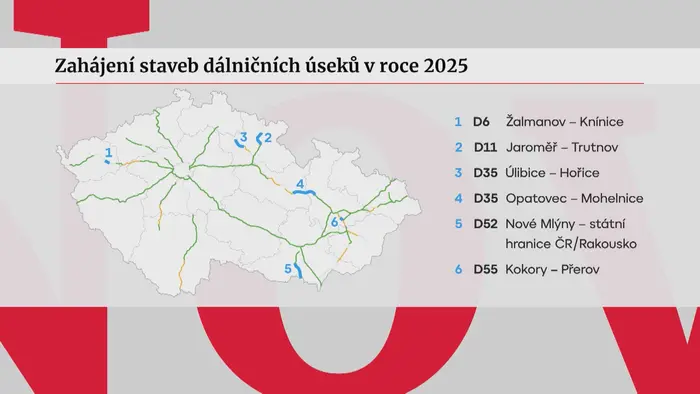 Zahájení staveb dálničních úseků v roce 2025