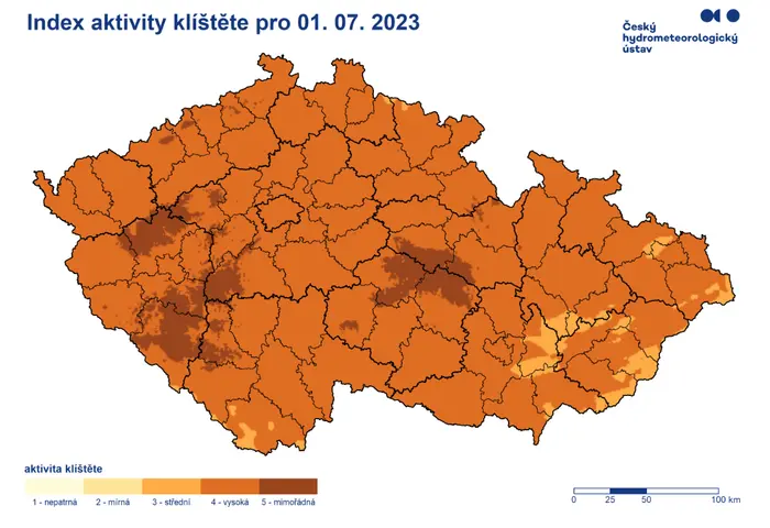 Index aktivity klíštěte pro 1. 7. 2023