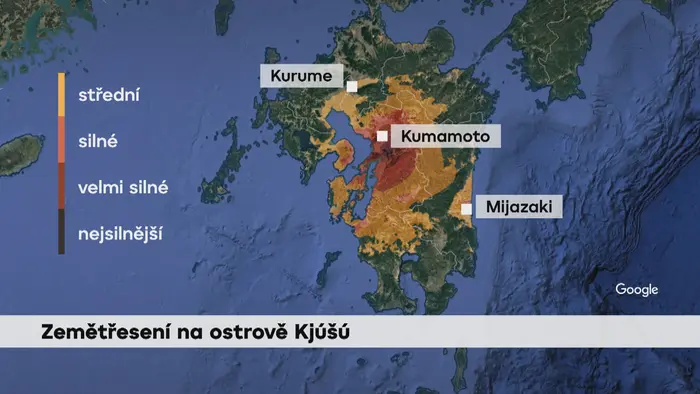 Zemětřesení v Japonsku mapa
