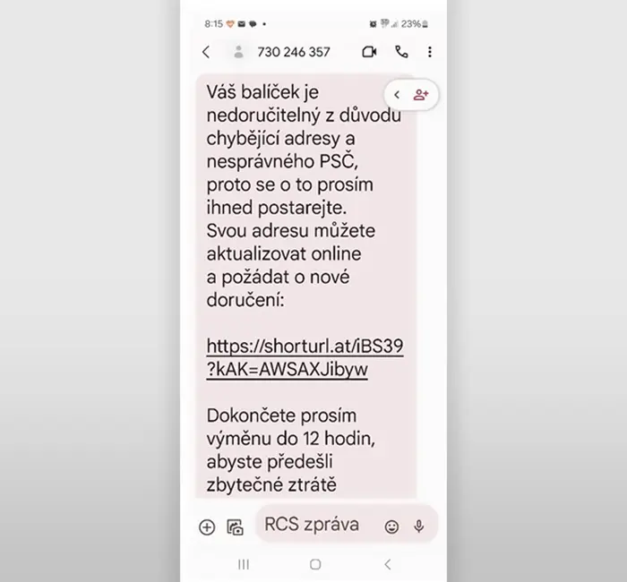 Podvodná SMS zpráva