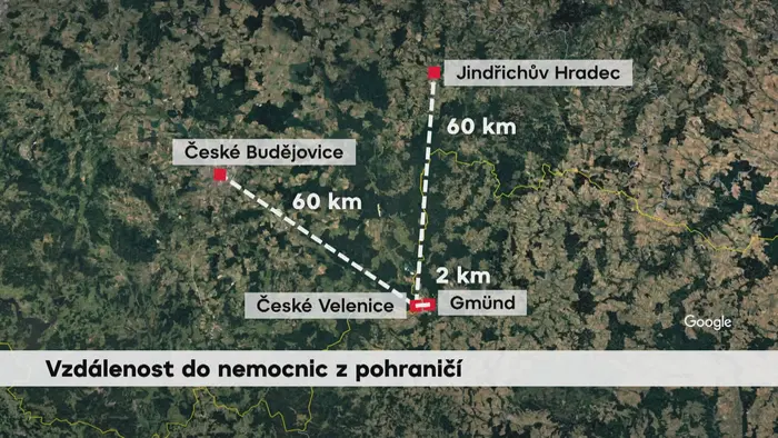 Vzdálenost do nemocnic z pohraničí