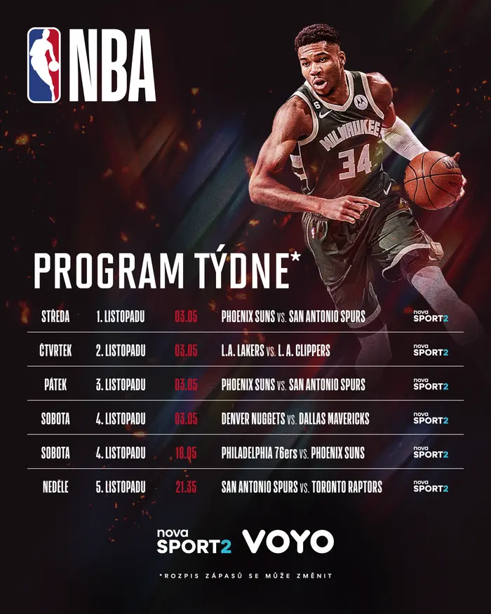Program 2. týdne NBA na Nova Sport
