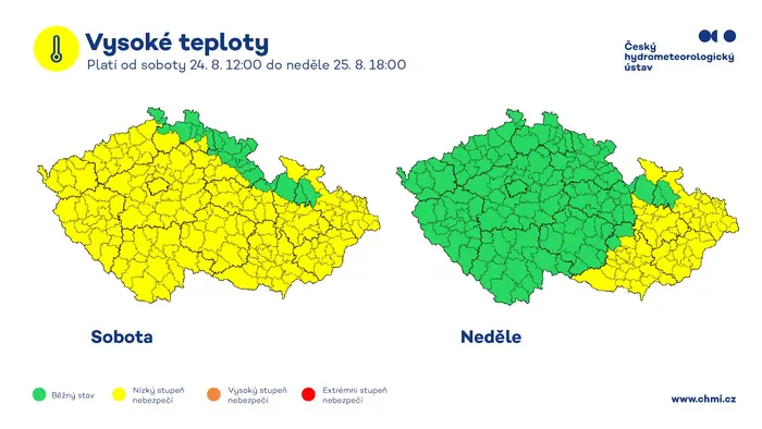 Výstraha před horkem na sobotu 24. a neděli 25. srpna