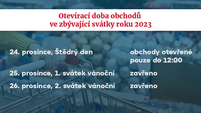 Otevírací doba obchodů  ve zbývající svátky roku 2023