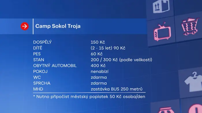 Ceny v Camp Sokol Troja