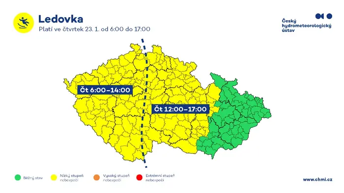 Výstraha před ledovkou, 23. 1. 2025