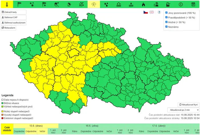 Výstraha před vysokými teplotami (15. 6. 2025)