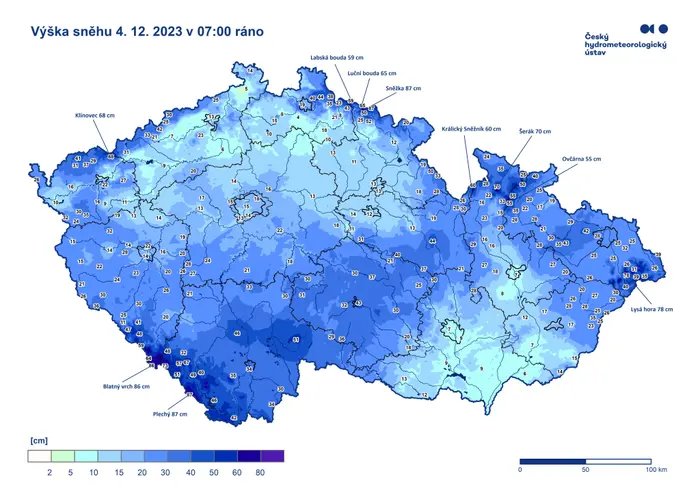 Výška sněhu ke 4. 12.