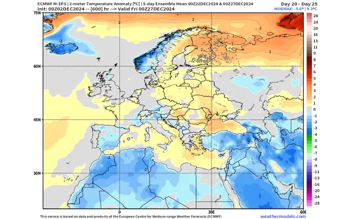 Teplotní anomálie (20. až. 25. 12.)