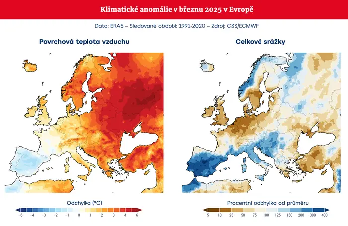 Klimatické anomálie v březnu 2025 v Evropě